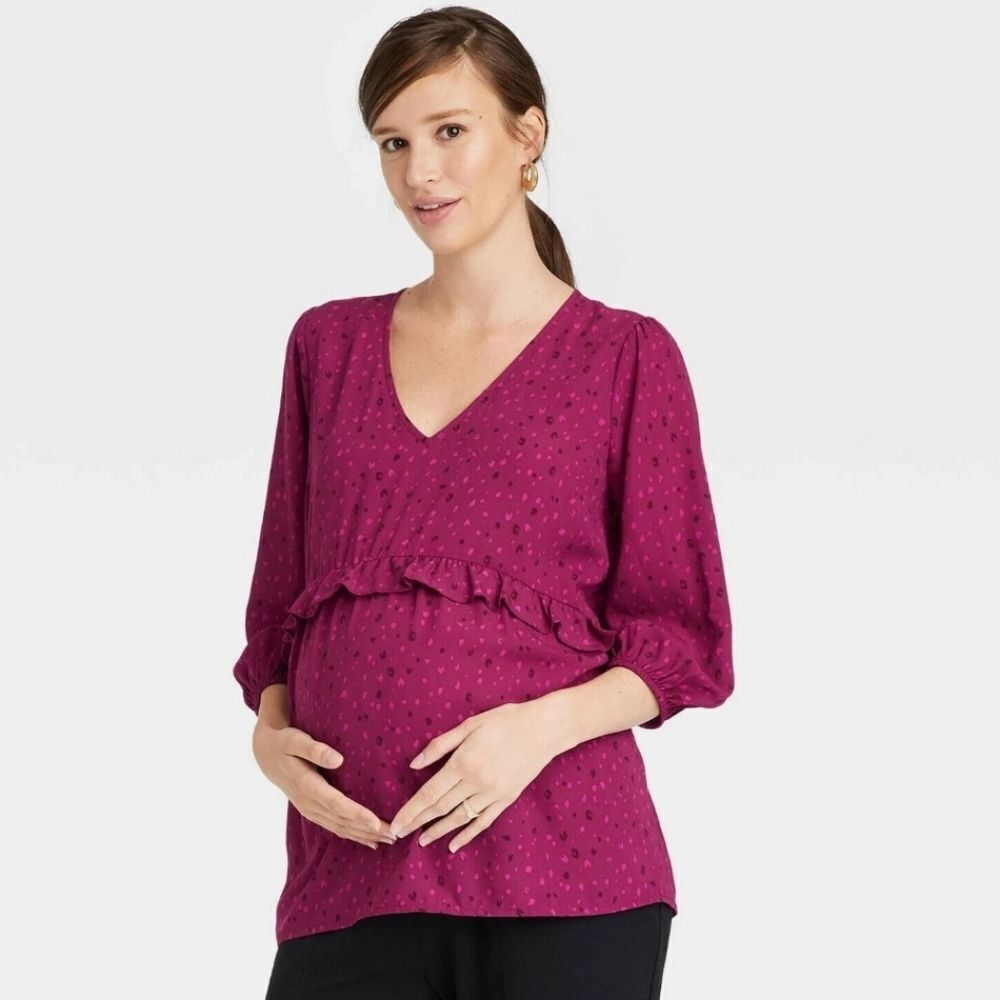 Isabel Maternity by Ingrid & Isabel 3/4 Sleeve Ruffle Waist Woven Top